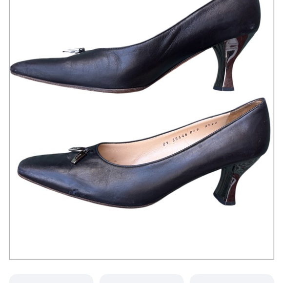 Vintage Salvatore Ferragamo Black Leather Heels Pumps Metallic heel 9 1/2 2A - Picture 8 of 13